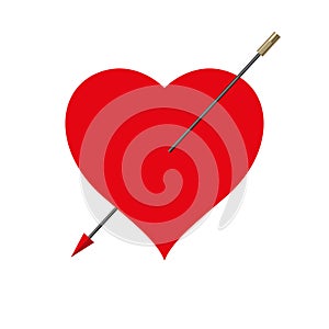 Big Red Pierced Vector Heart. Cupid Arrow Made of Bicycle Spoke
