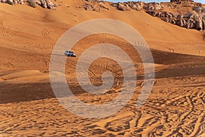 Big Red and Pink Rock, Sharjah, United Arab Emirates, December 28, 2018, Off-roading is one of the most attraction in United Arab