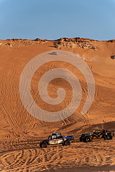 Big Red and Pink Rock, Sharjah, United Arab Emirates, December 28, 2018, Off-roading is one of the most attraction in United Arab