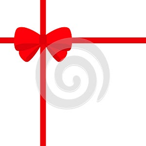 Big red ribbon with Christmas bow icon. Gift box decoration element. Flat design. White background. Isolated.