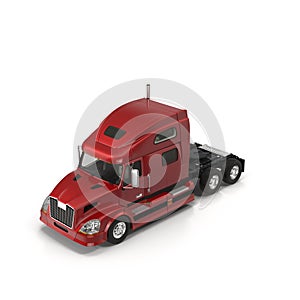 A Big Red Semi Truck Isolated on White 3D Illustration