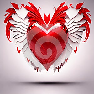 Big red valentine heart with wings
