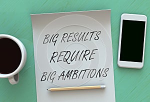 Big Results Require Big Ambitions, message on paper photo