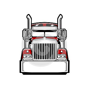 Big rig semi truck 18 wheeler front view vector illustration in color photo