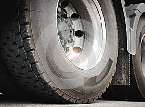 Big Rig Semi Truck Wheels Tires. Lorry Tyres Rubber. Freight Trucks Transport