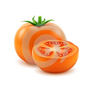 Big Ripe Orange Cut Tomato Close up on Background
