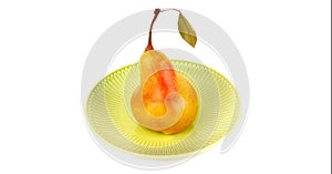 Big  pear on a  plate isolated on white background