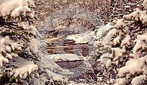 Big River in snow near Flatrock, Newfoundland, Canada