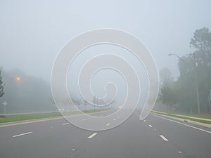 Big road and morning fog