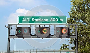 Big road signs on the highway The text means STOP Station at 800 photo