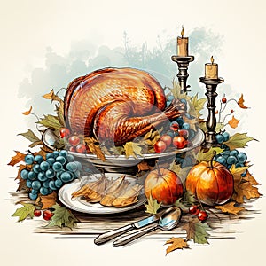 A big roast turkey on the table for Thanksgiving or Christmas. Generated by AI