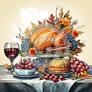 A big roast turkey on the table for Thanksgiving or Christmas. Generated by AI