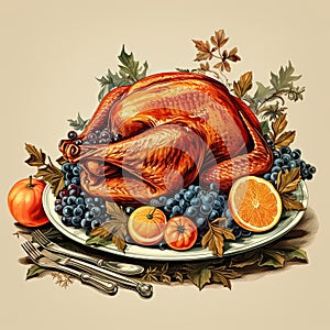 A big roast turkey on the table for Thanksgiving or Christmas. Generated by AI