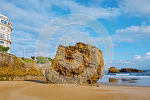 Big rock on La Grande Plage Beach in Biarritz