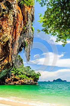 Big Rock Mountain At Pranang Beach At Krabi, Thailand