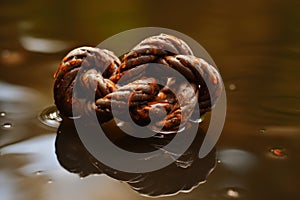 A big rope knot in the water with reflections created with generative AI technology