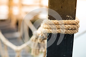 Big rope made of wooden bridge