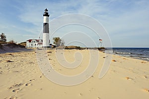 Big Sable Point Lighthouse in dunes, built in 1867