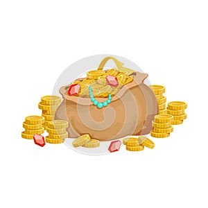 Big Sack With Golden Coins And Jewelry, Hidden Treasure And Riches For Reward In Flash Came Design Variation
