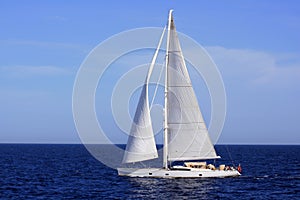 Big sailboat sailing in the Mediterranean sea.