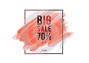 Big Sale 70% off; Sale banner, red watercolor art brush stroke with frame, Grunge circle, icon design, Hand drawn design elements