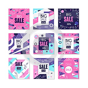 Big sale banners set, bright discount and promotion labels with sale offers, advertising elements vector Illustrations