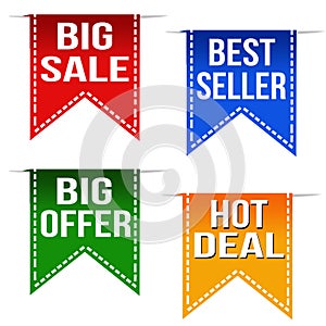 Big sale, best seller, big offer and hot deal ribbons
