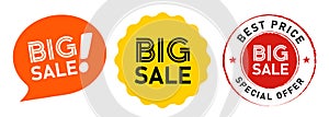Big sale call out stamp promo sign label sticker badge yellow orange red bright color