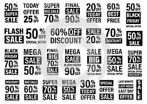 Big sale collection for banners, labels, posters. Black Friday sale. Vector illustration