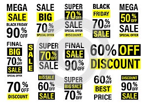 Big sale collection for banners, labels, posters. Black Friday sale. Vector illustration