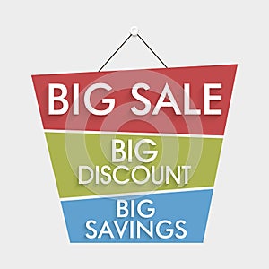 Big sale discount and saving offer tag, sticker and label.