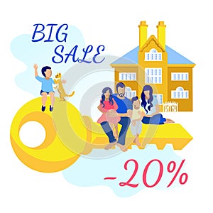 Big Sale for Family House Cartoon Advertisement