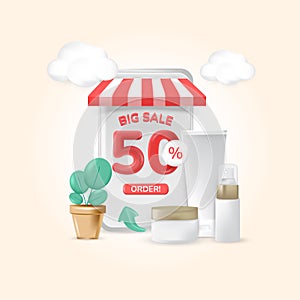 Big sale make up with 3d realistic design illustration