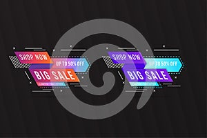 Big Sale, Offer Banner, Sticker Design Collection. set of bright modern labels with black background