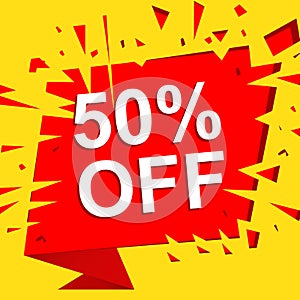 Big sale poster with 50 PERCENT OFF text. Advertising vector banner