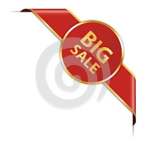 BIG SALE - red colored corner ribbon with round banner with gold frames on white background