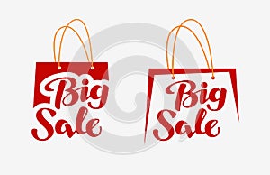 Big Sale on red shopping bag. Closeout icon or symbol