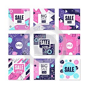 Big sale, special offer banners set, bright discount and promotion labels, advertising elements vector Illustrations on