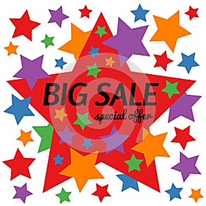 Big sale special offer star banner on white background.