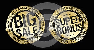 Big sale and super bonus vector rubber stamps