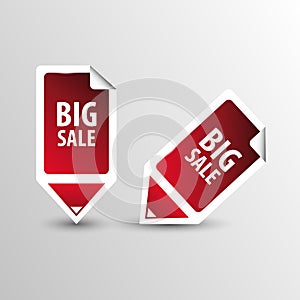 Big Sale tags. Text on square sticker tags with arrow. Vector