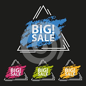 Big Sale - Triangle Frame Banner And Colorful Brush Strokes - Vector Illustration Isolated On Black Background