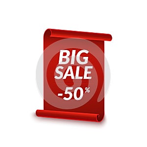 Big Sale vector ribbon design template. Banner sale tag. Market special offer discount label