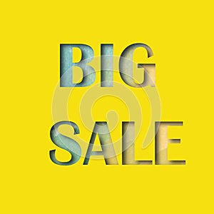 Big sale watercolor lettering tags. Yellow background. Paper cut style. Sales and discount concept