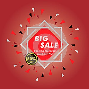 Big Sale Weekend Banner Geometry. Label Sale Discount