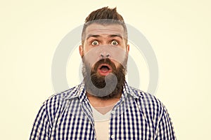 Big sales. mustachioed and bearded. surprised after hairdresser salon. barbershop master. mustache from barber. Mature