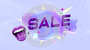 Big sales season, shopping activity. Purple colour design for ads. Contemporary art collage.