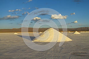 Big salt pile on Salar Uyuni salt lake