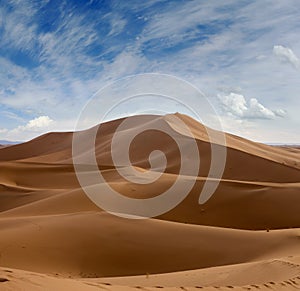 Big sand dunes in Sahara desert