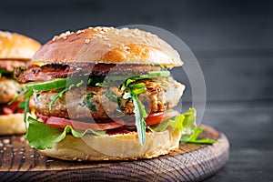 Big sandwich - hamburger burger with turkey meat,  tomato